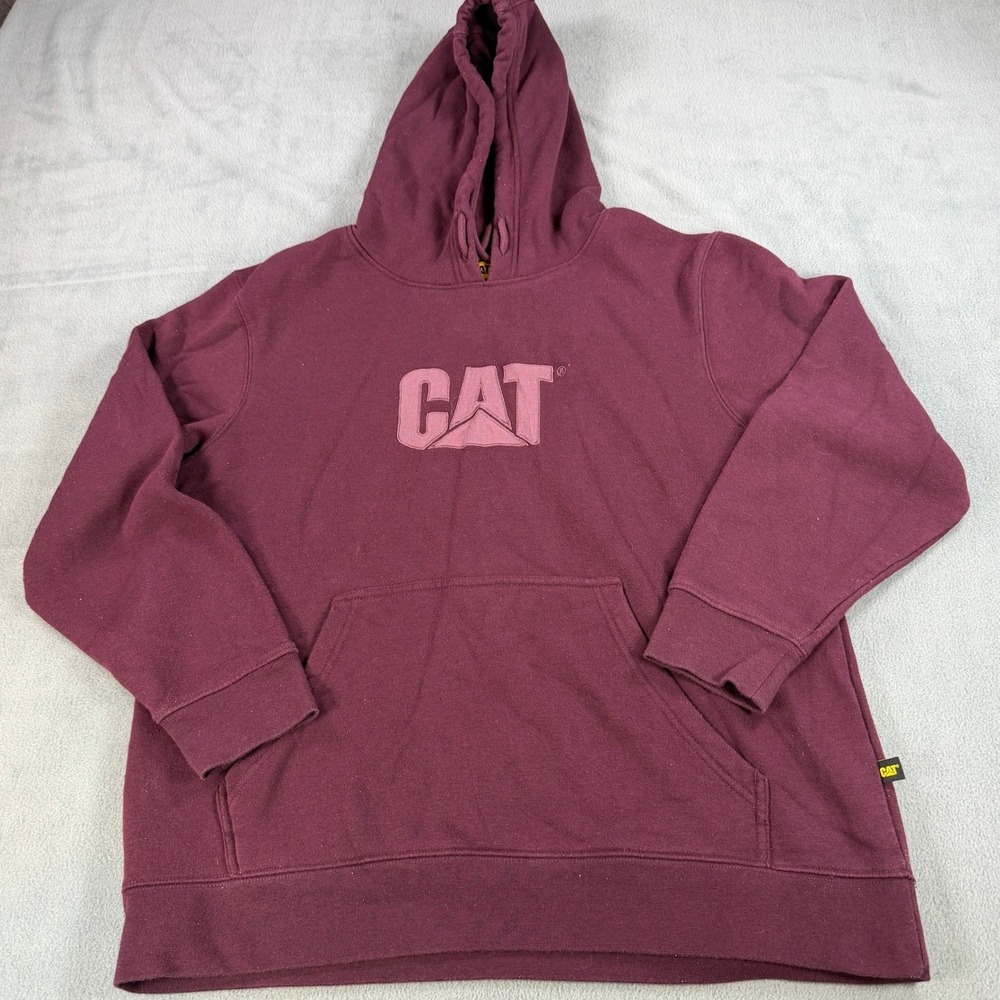 Caterpillar CAT Womens Workwear Hoodie Maroon Burgundy Logo Sweatshirt Size M